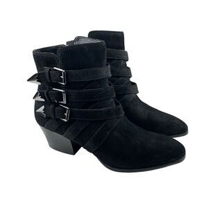 Enzo Angiolini Women's Misoa Ankle Booties 6.5 M Black Suede Block Heel Buckles
